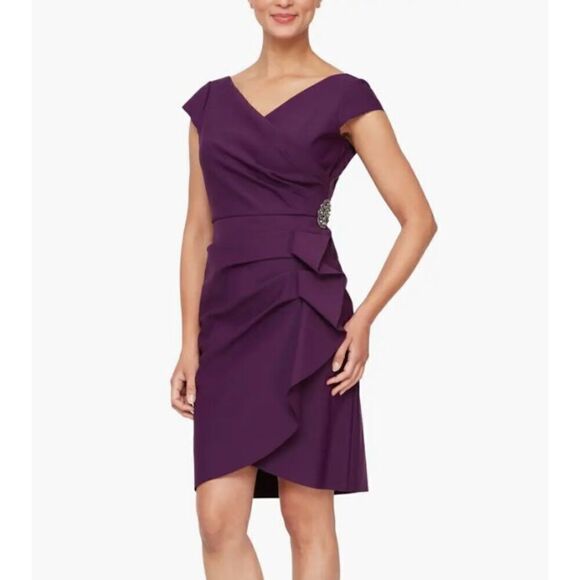New Alex Evenings Rhinestone Belt Detail Sheath Cocktail Minidress Purple Size10 - Picture 1 of 5